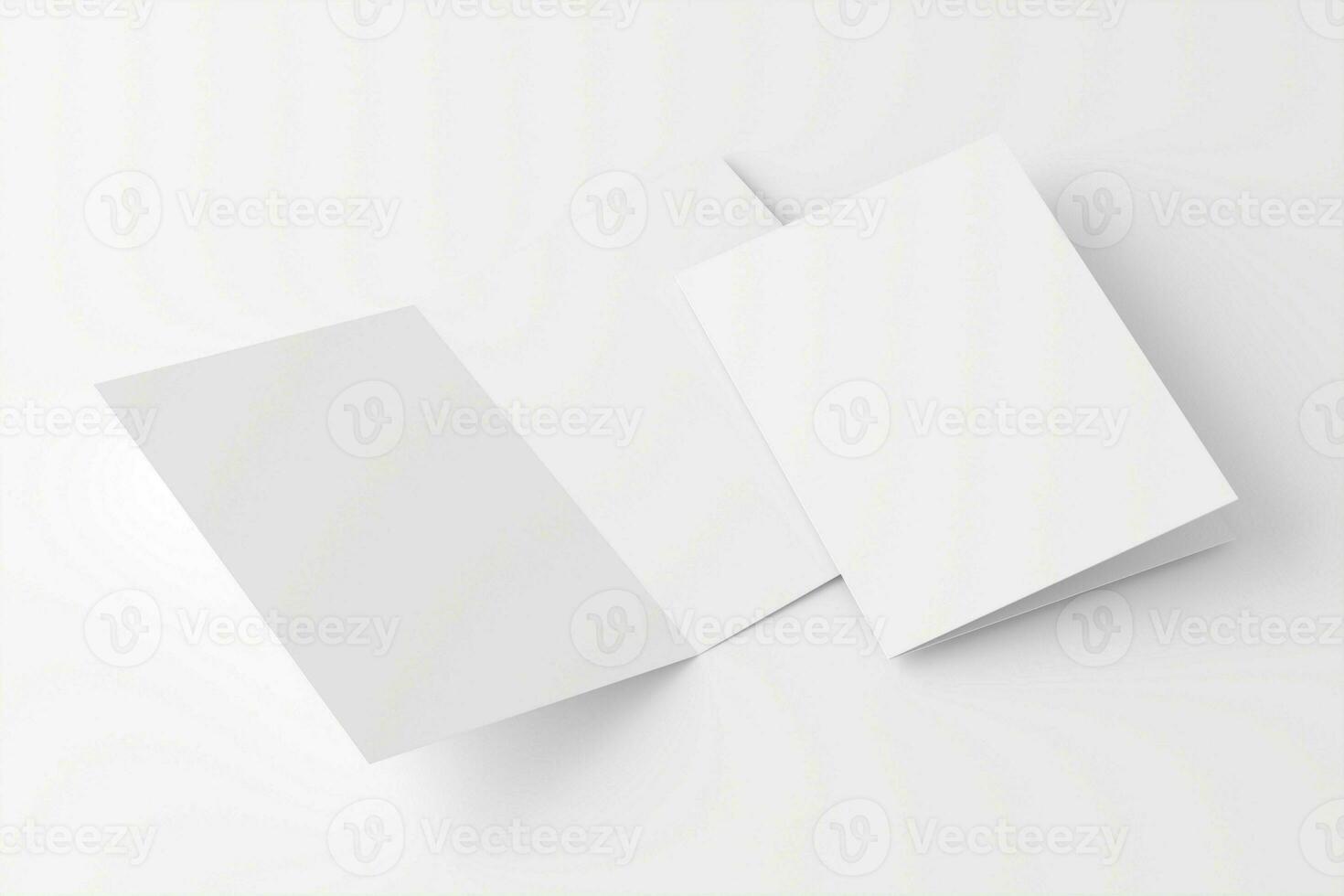 A4 A5 Folded Invitation Card With Envelope 3D Rendering White Blank Mockup photo