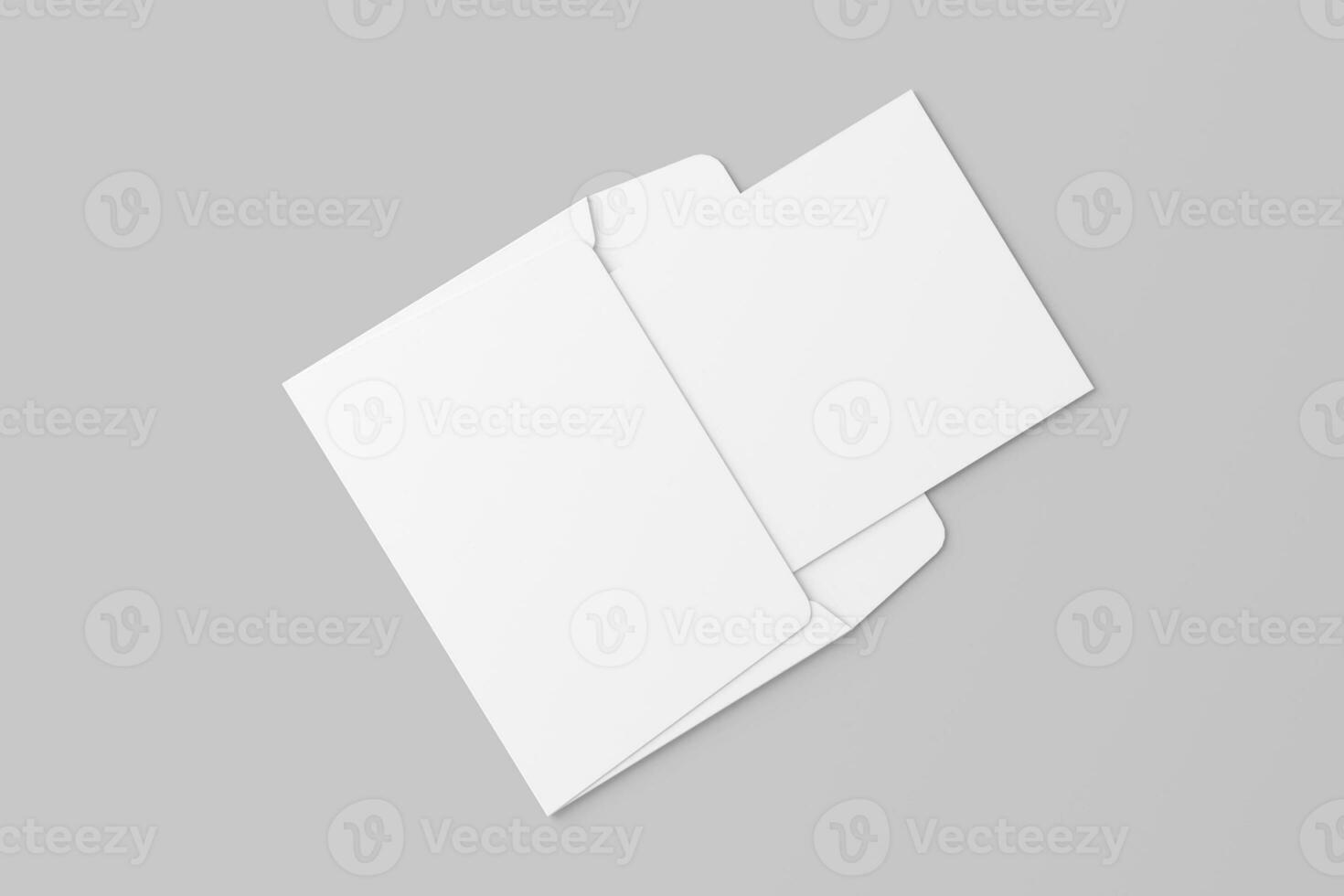 A4 A5 A6 Landscape Folded Invitation Card With Envelope 3D Rendering White Blank Mockup photo