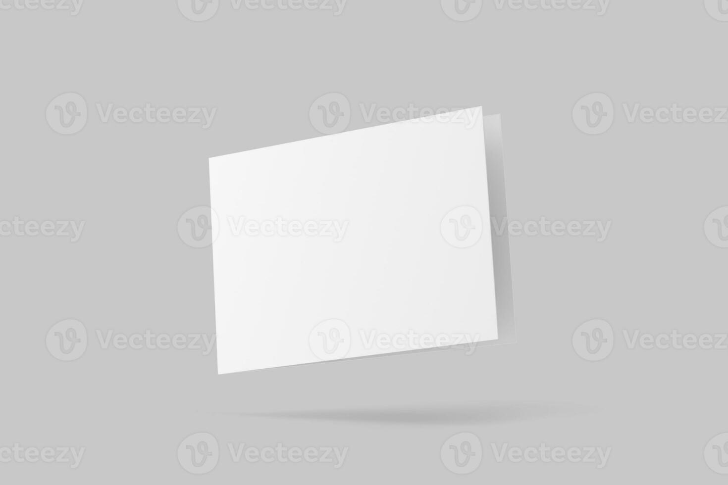 A4 A5 A6 Landscape Folded Invitation Card With Envelope 3D Rendering White Blank Mockup photo