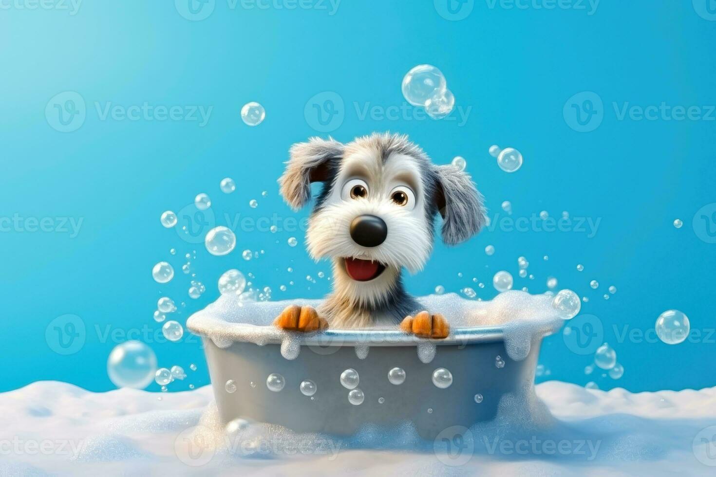 Adorable Puppy Splashing in Bubbles - Generative AI photo