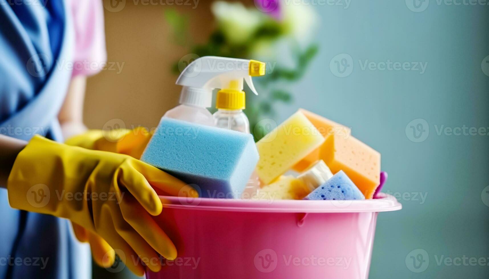 Cleaning products on the kitchen table. Cleaning service concept AI  Generated 30584577 Stock Photo at Vecteezy