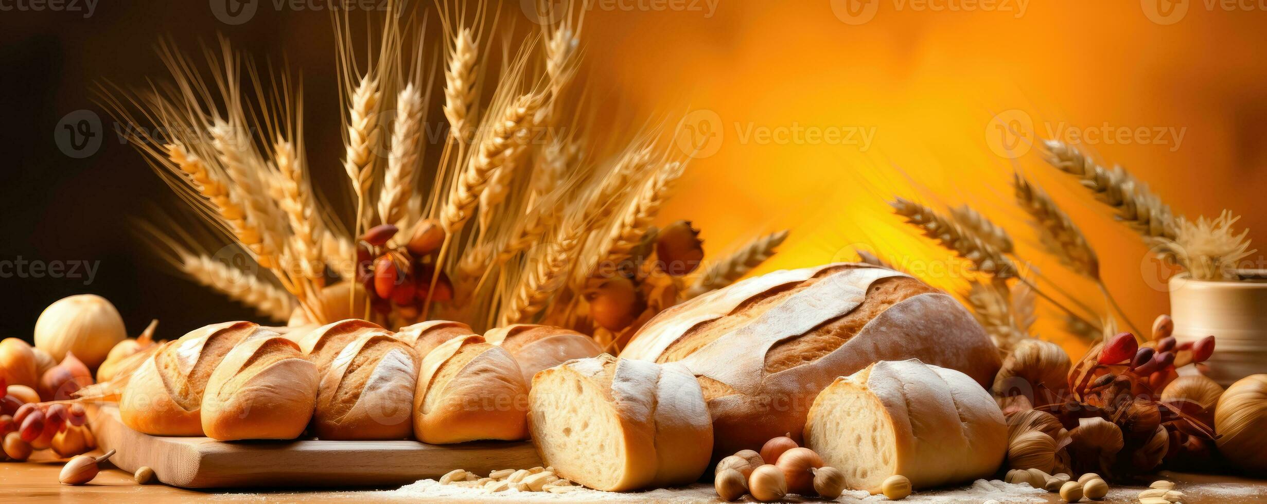 Golden Wheat and Crisp Bread Delight - Generative AI photo