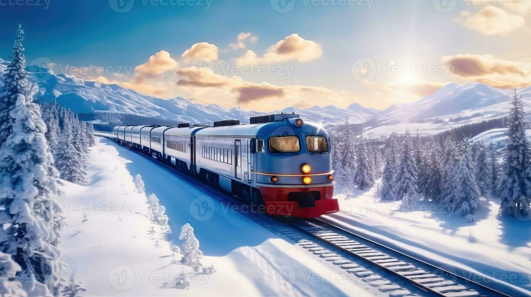 Festive Polar Express Train in Winter Wonderland - Generative AI photo