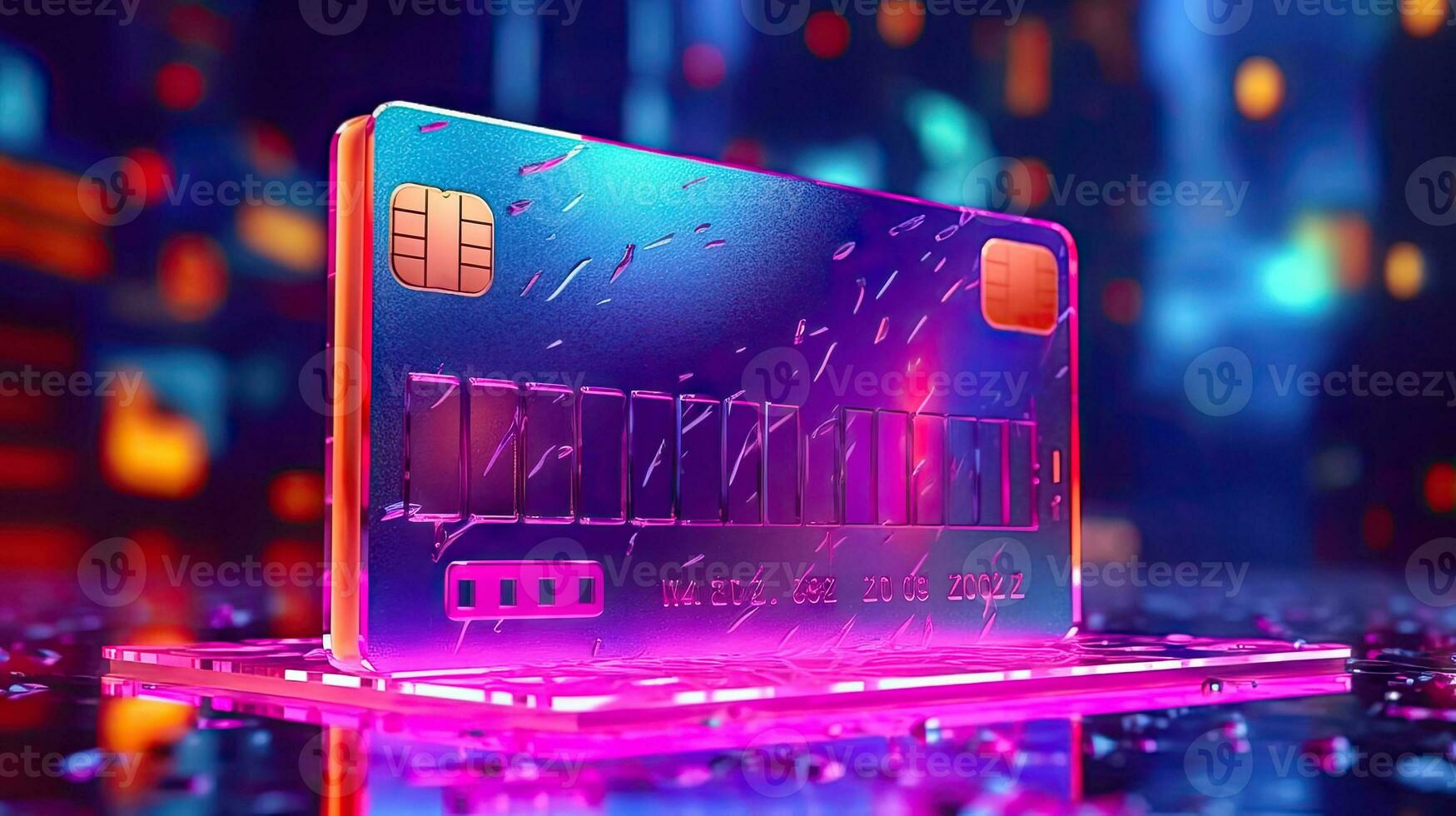 Neon-Lit Credit Card for Online Shopping - Generative AI photo