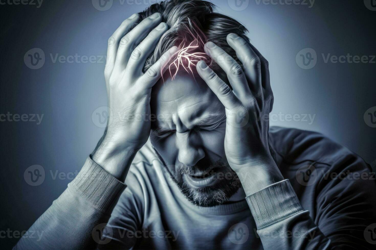 Man in Pain - Coping with a Severe Headache - Generative AI photo