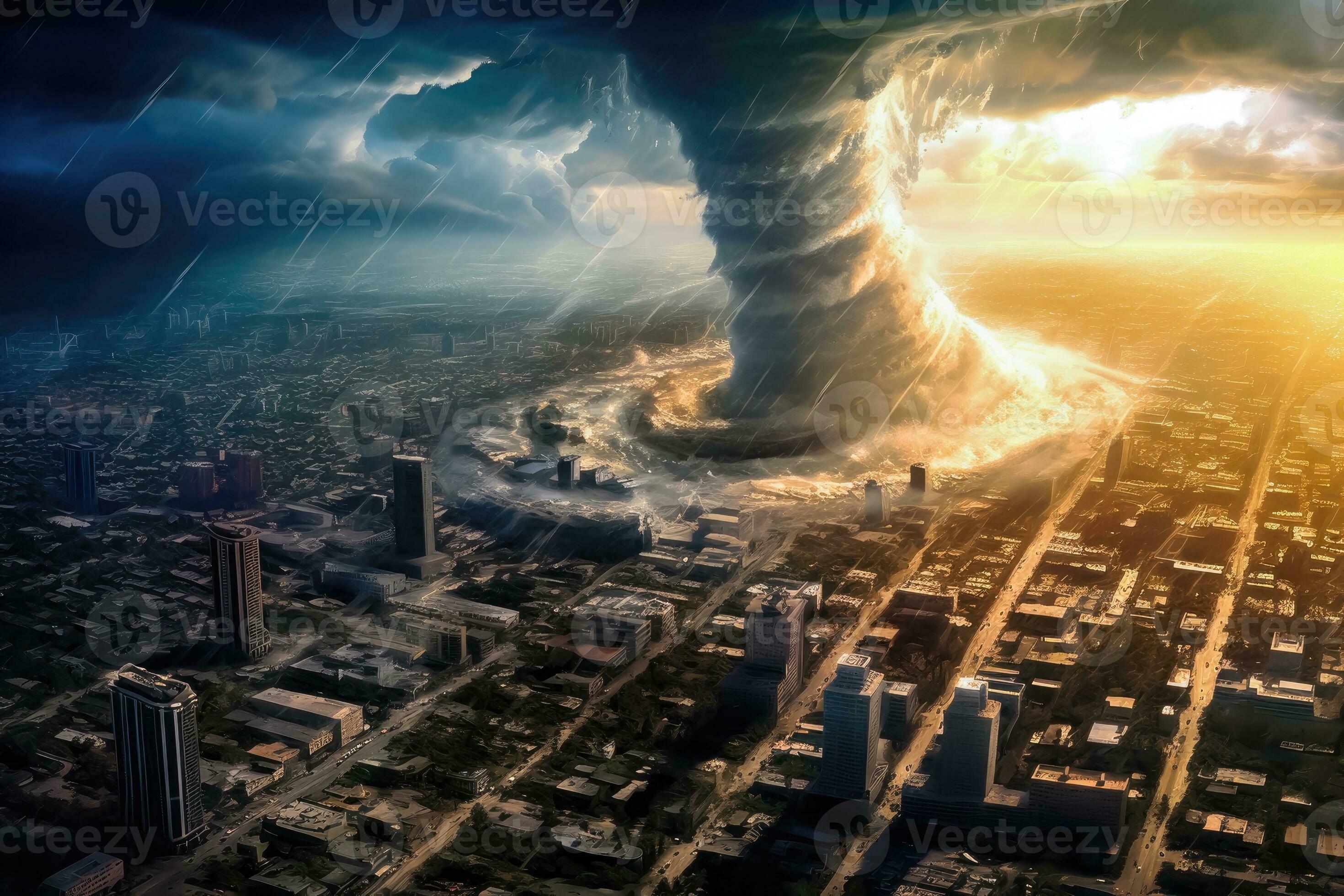 Devastating Tornado Engulfs Urban Landscape - Generative AI 31405803 