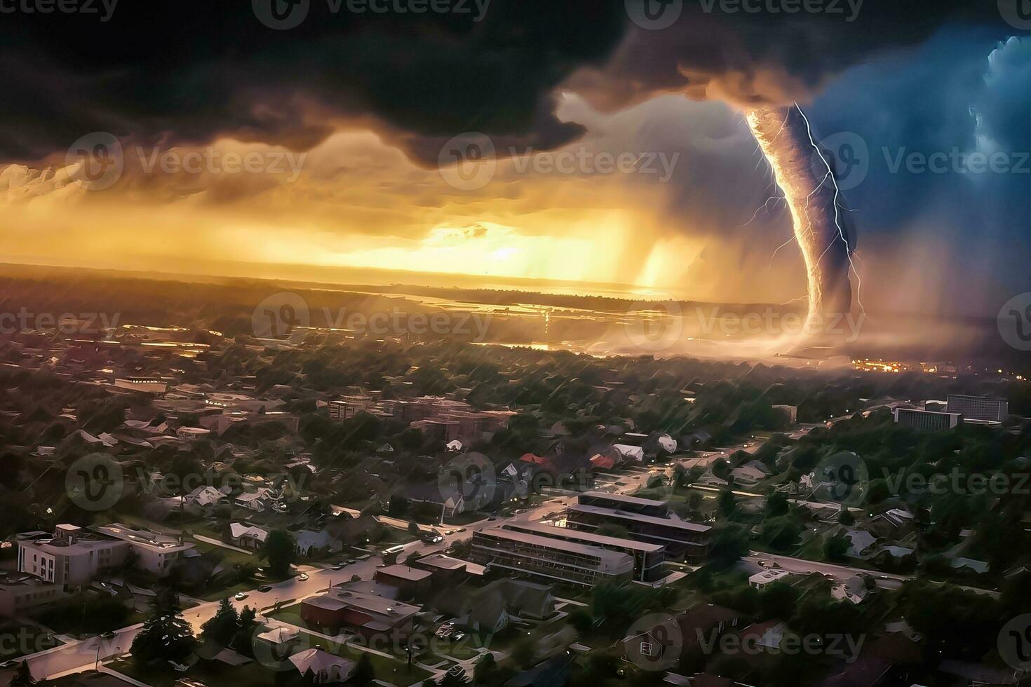 Tornado Chaos in the Big City - Generative AI photo