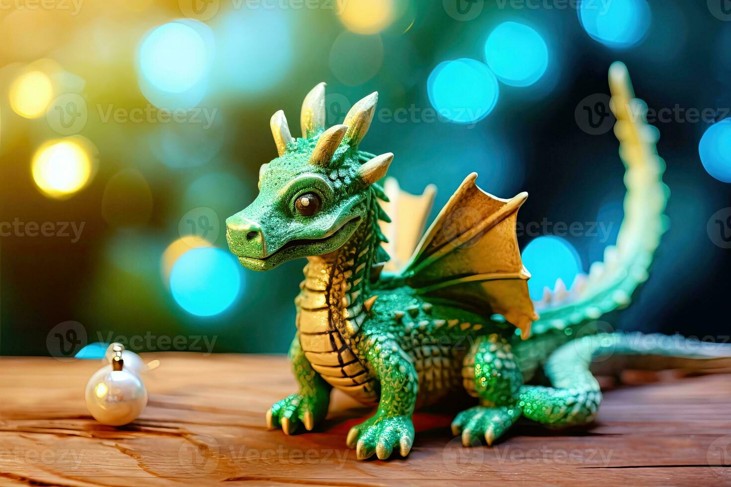 Cute Green Dragon Toy - Symbol of New Year 2024 - Generative AI photo
