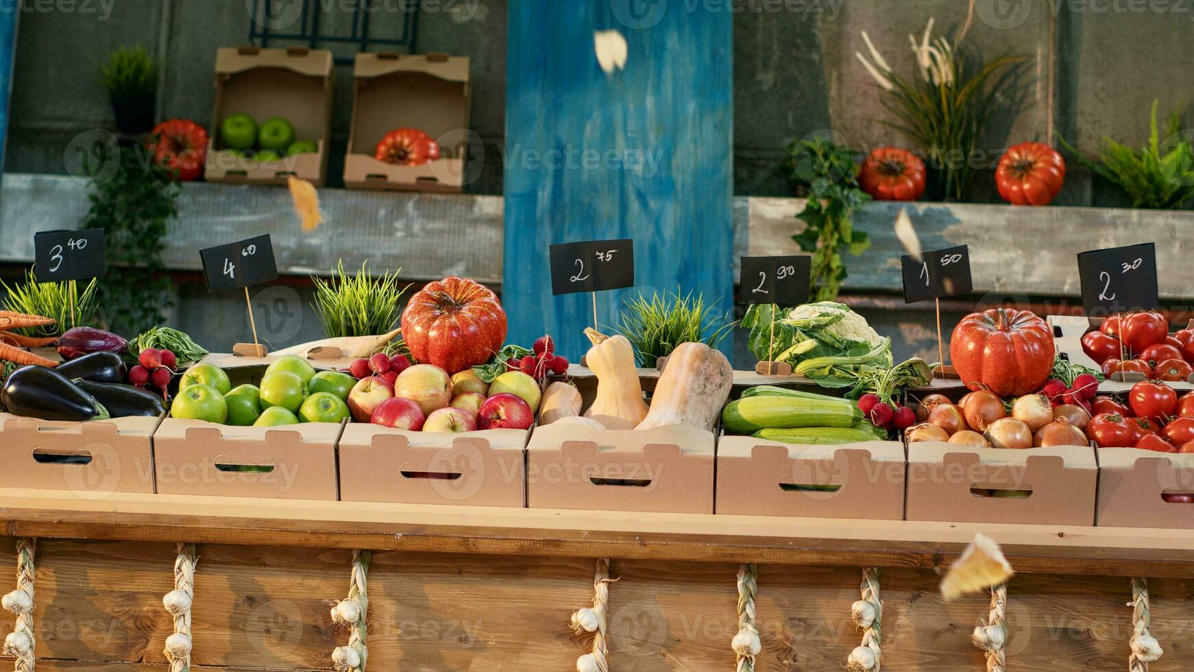 Food fair with farmers market stand to sell organic produce photo