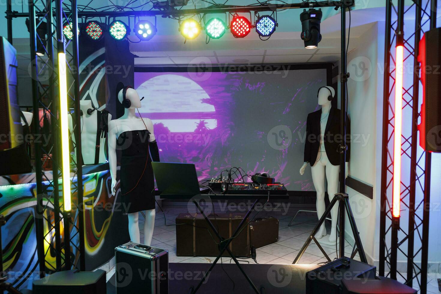 Musician equipment on stage in club photo