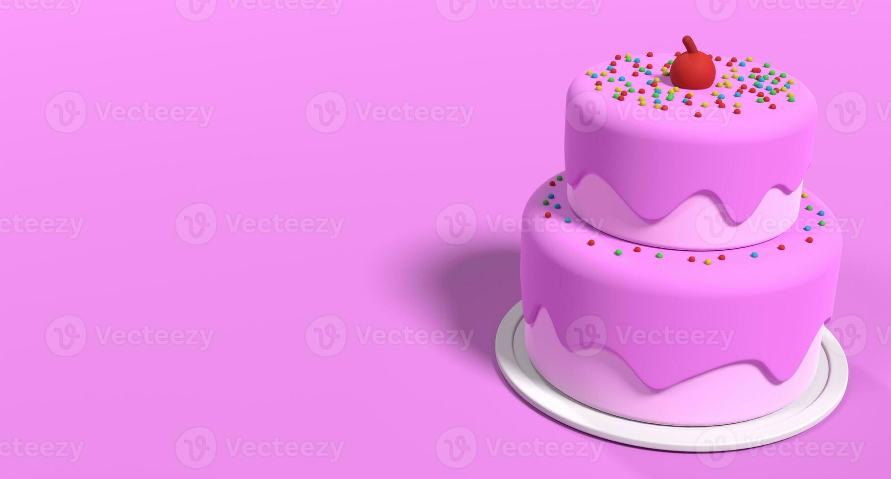 3D cake with transparent background. Realistic birthday cake. Holiday food. Cartoon creative design icon. 3D Rendering photo