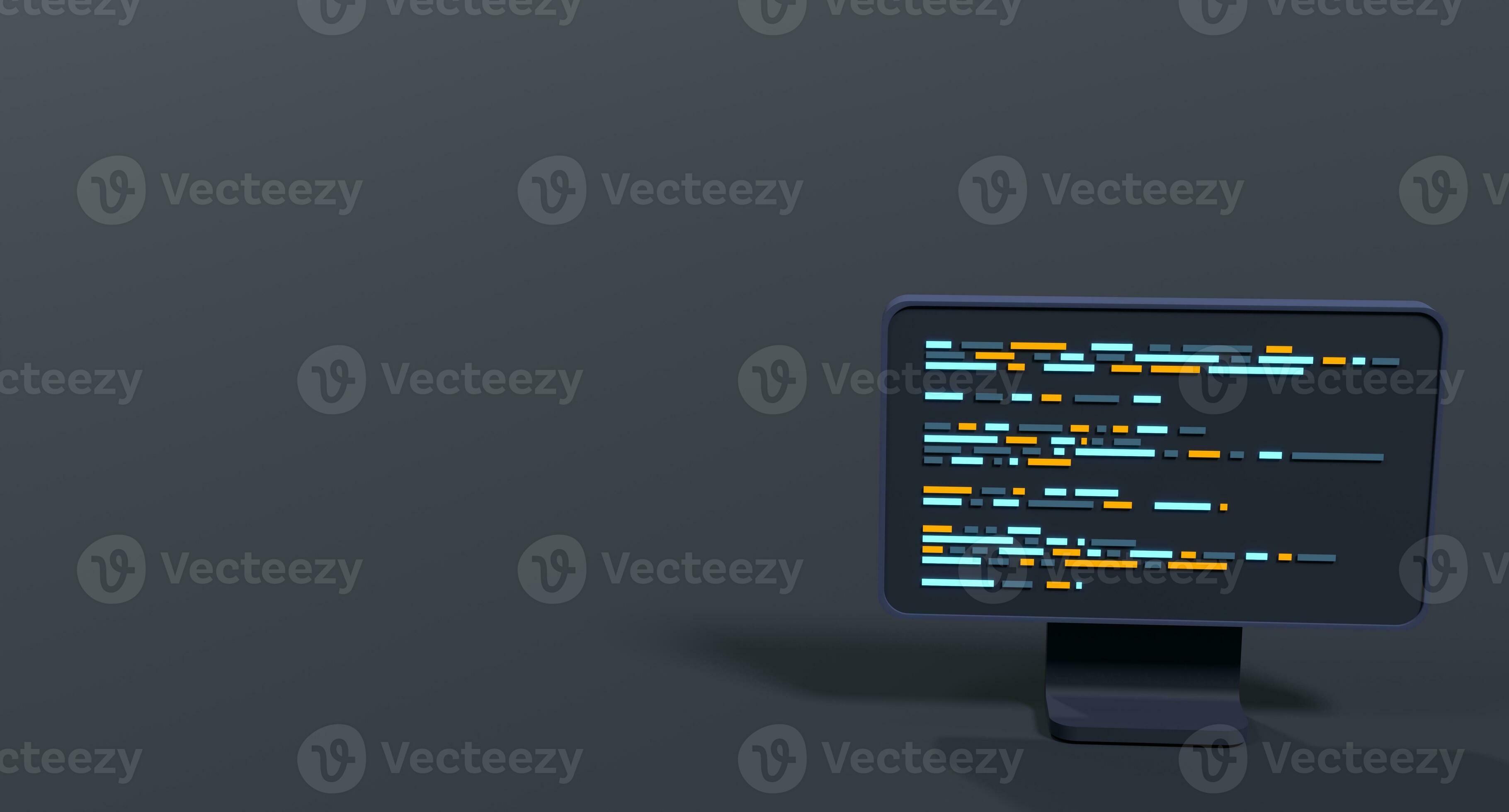 Computer programming or developing software. 3d rendering of flat ...