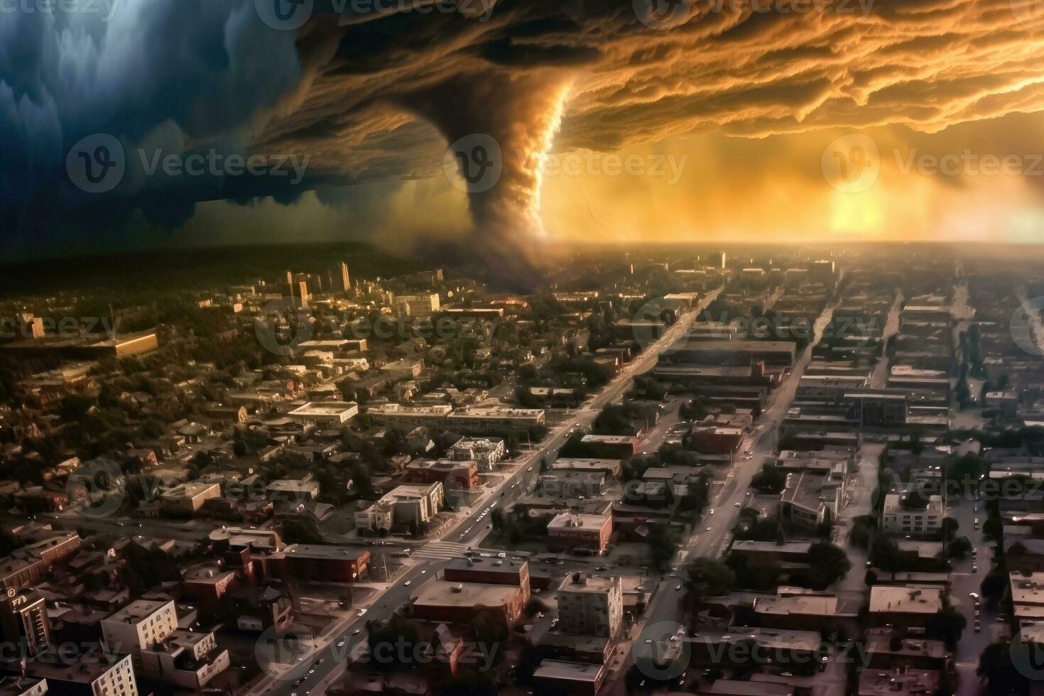 Massive Tornado Strikes Big City - Generative AI photo