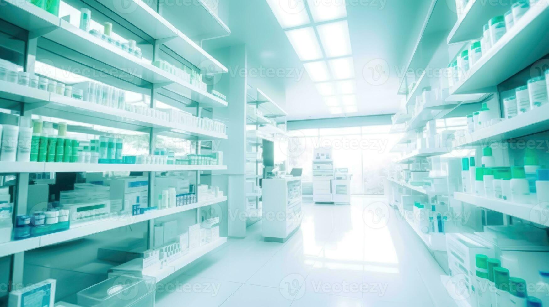 borroso farmacia interior - estantería con medicamentos y cuidado de la salud productos - generativo ai foto