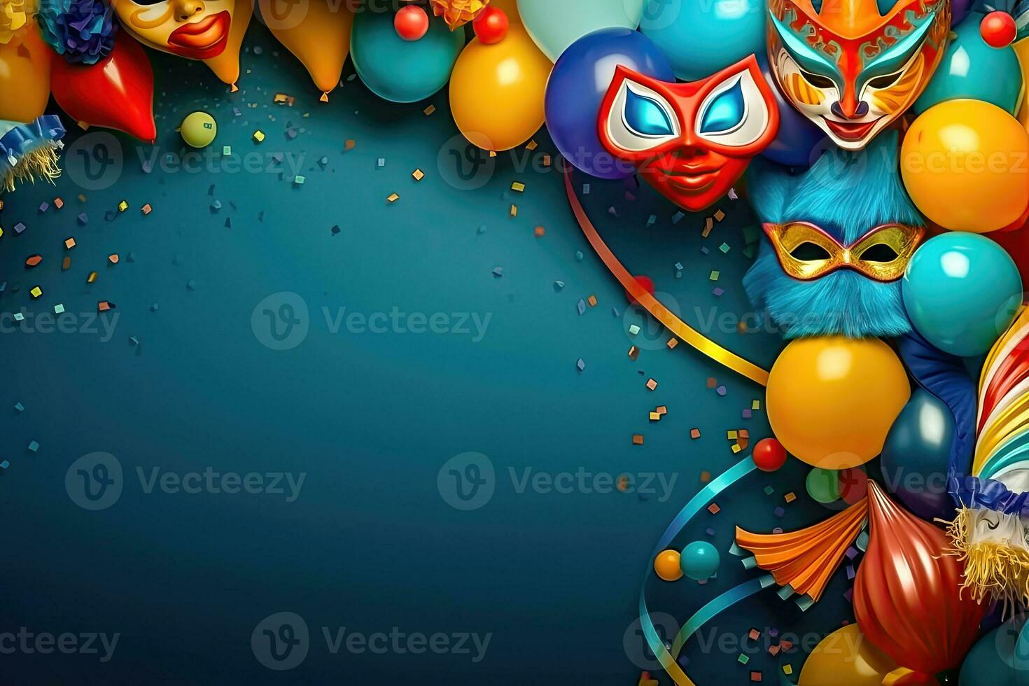 Festive Balloons, Masks, and Confetti Background - Generative AI photo