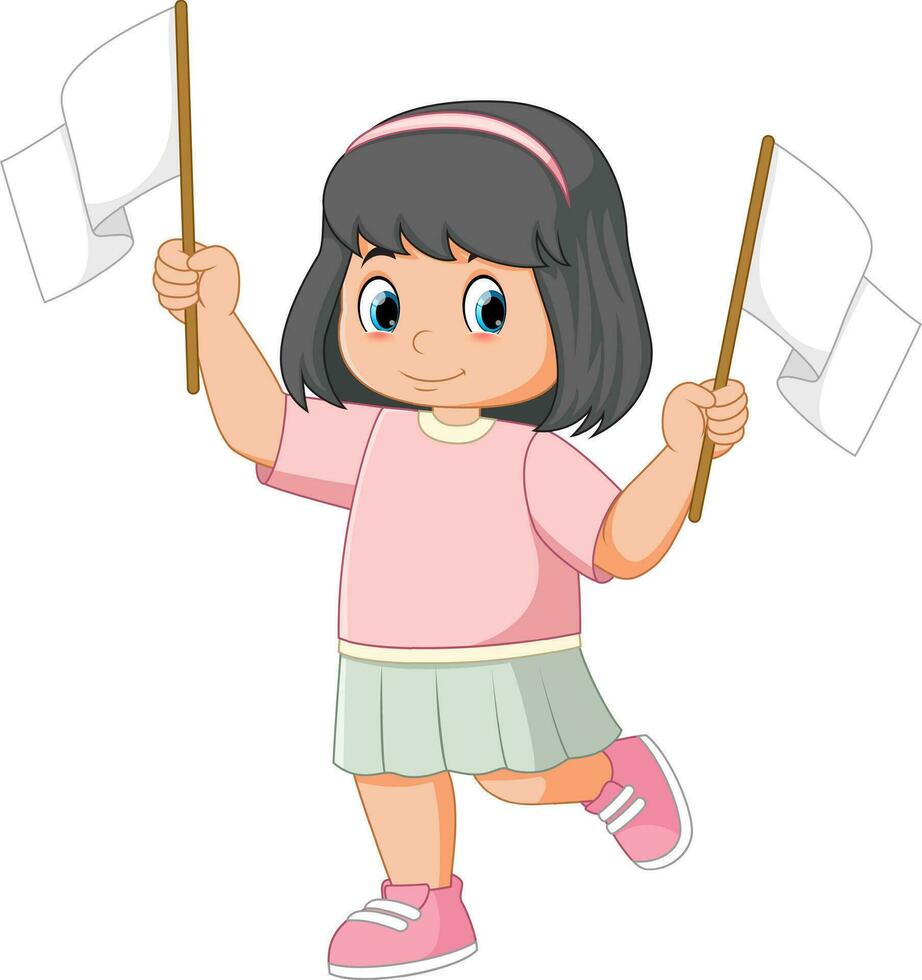 Cute girl holding white blank flags vector