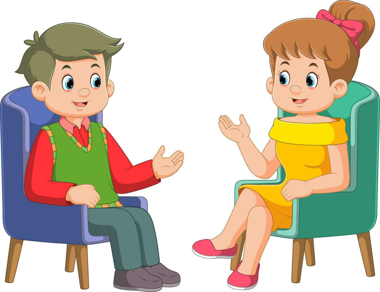 presenter man interviewing celebrity woman in studio vector