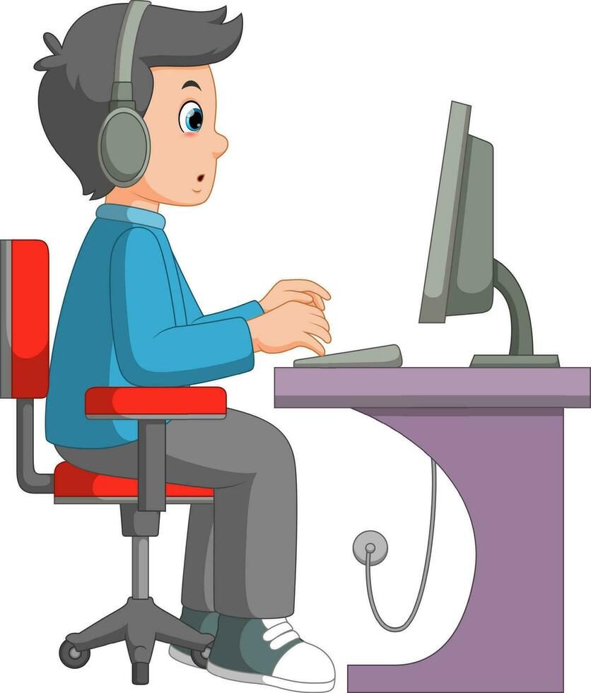 oficina trabajador ocupado negocio hombre o persona de libre dedicación trabajando en computadora sentado a mesa lugar de trabajo vector