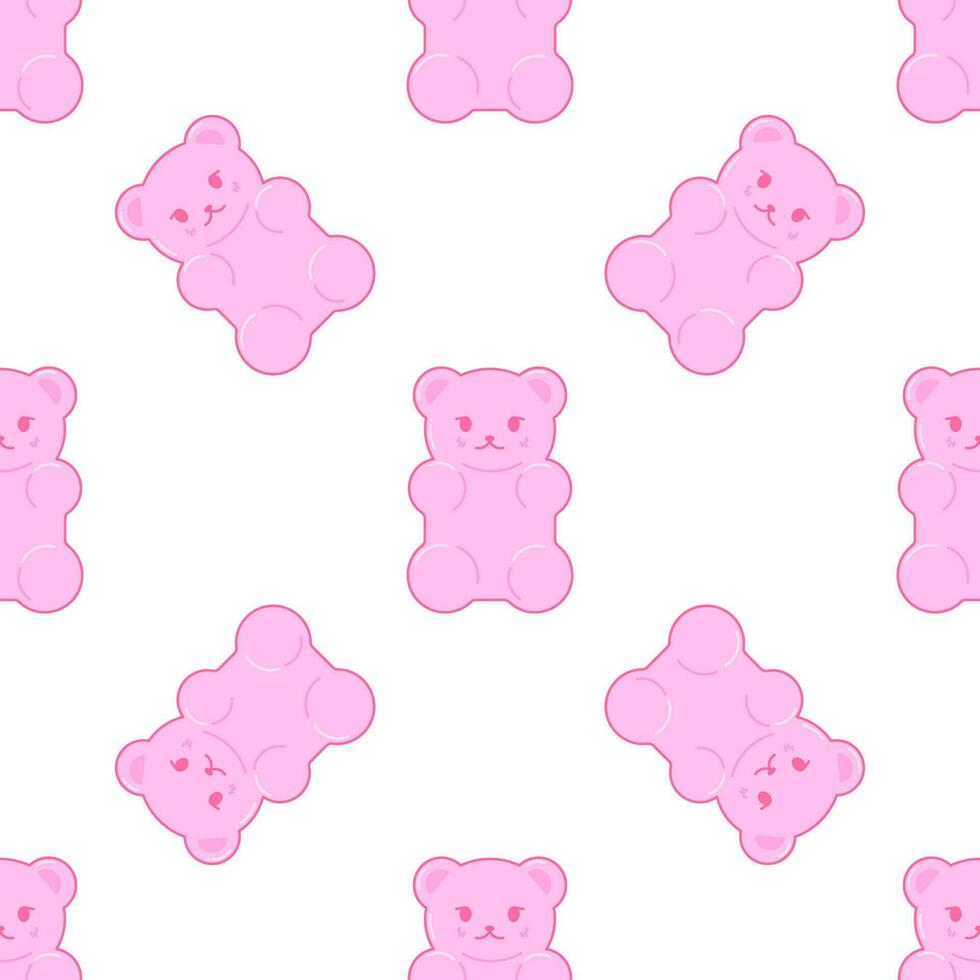 Kawaii jelly bears gummy. Cute pink character. Seamless pattern. vector
