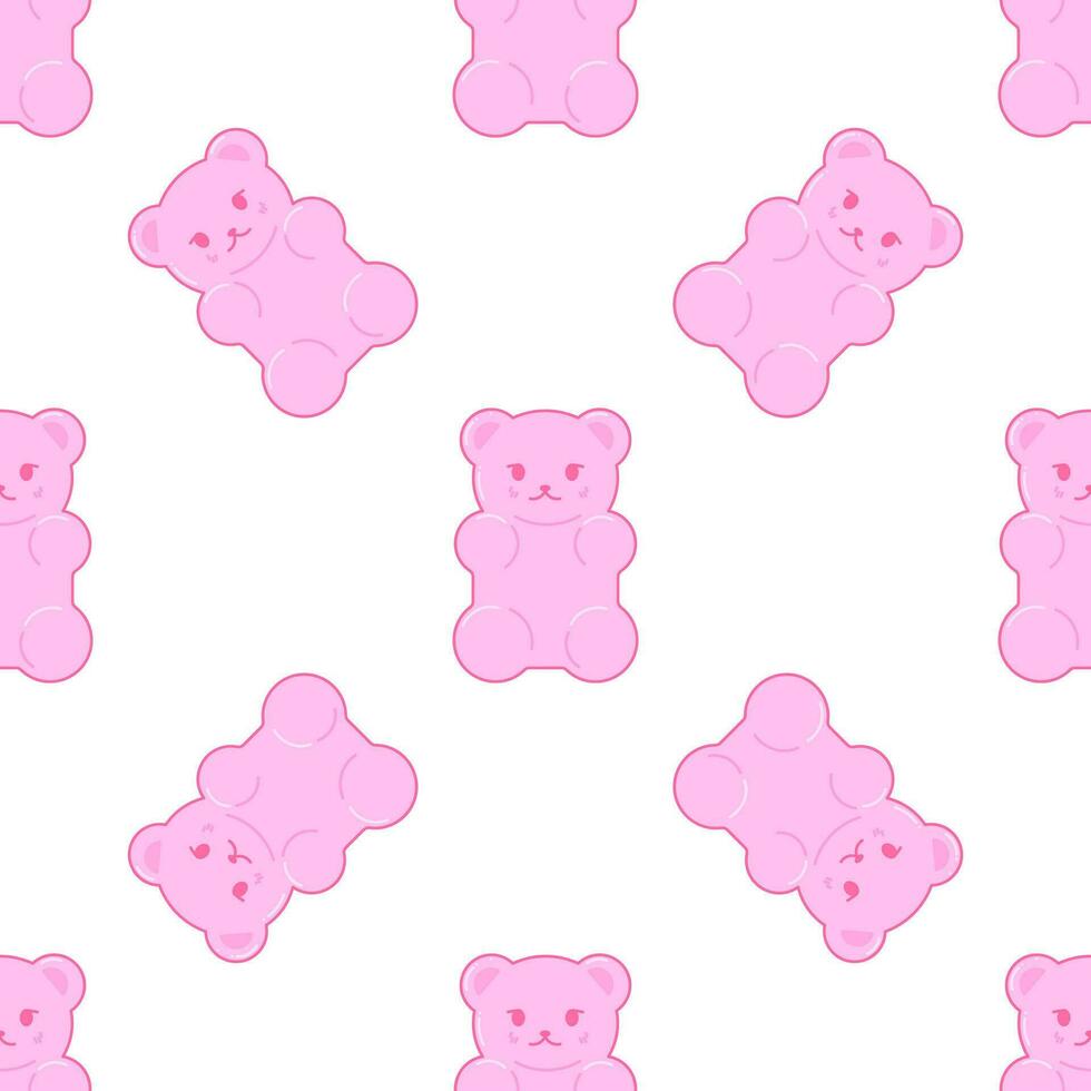 Kawaii jelly bears gummy. Cute pink character. Seamless pattern. vector