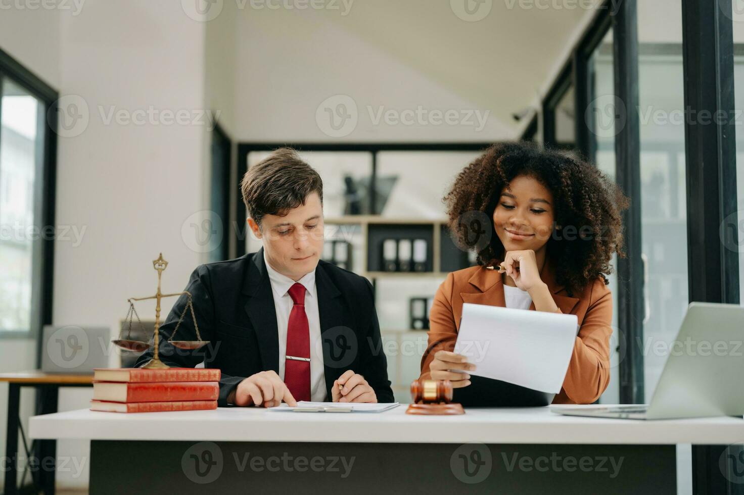 Business and Male lawyer or judge consult having team meeting with client, Law and Legal services concept.Customer service good cooperation in modern office photo