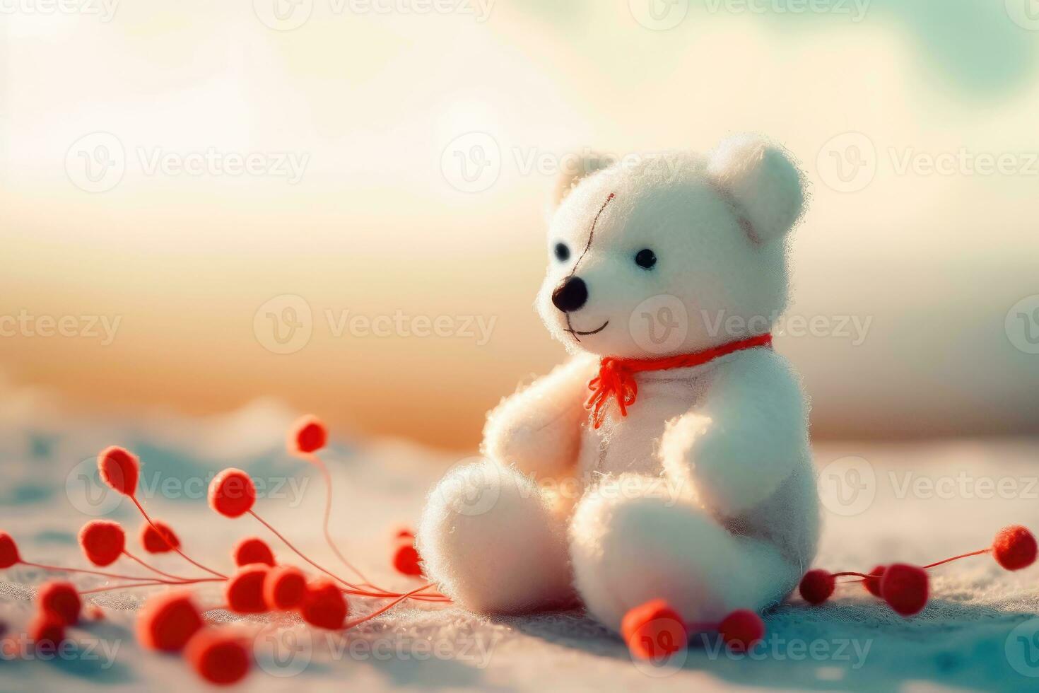 Adorable White Fluffy Bear on sand - Perfect for Holiday Crafts - Generative AI photo