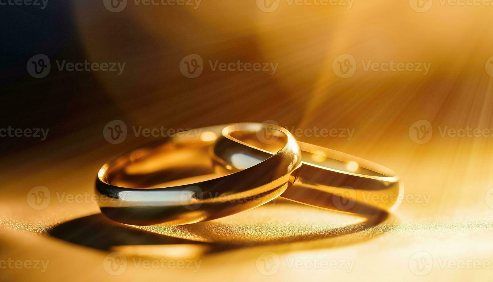 Eternal Union - Glowing Gold Wedding Rings in Radiant Light - Generative AI photo
