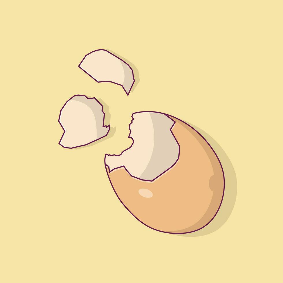 Cracked Egg Vector Icon Illustration with Outline for Design Element, Clip Art, Web, Landing page, Sticker, Banner. Flat Cartoon Style