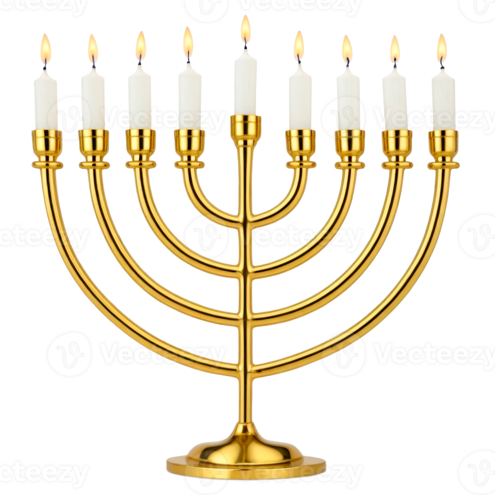 Hanukkah menorah with burning candles isolated on transparent background. AI generative png