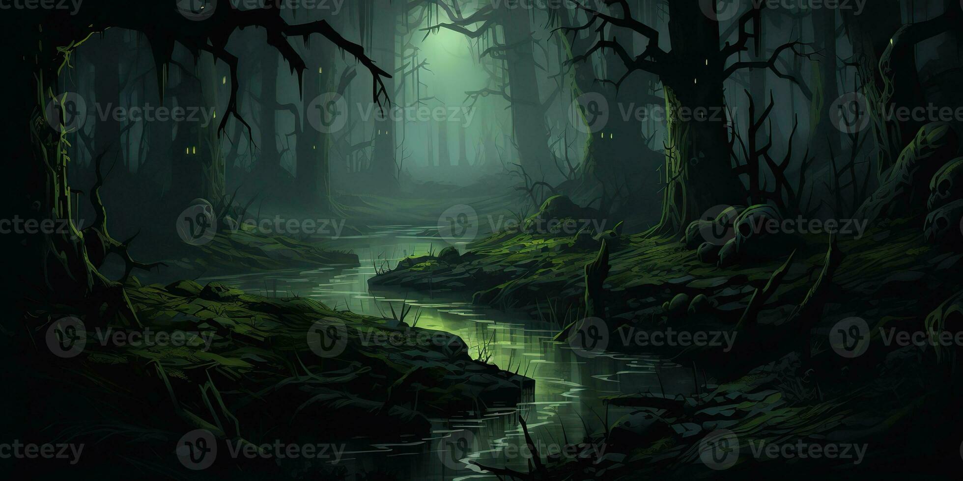 AI Generated. AI Generative. Scary evil halloween boo horror poison swamp valley concept. Graphic Art photo