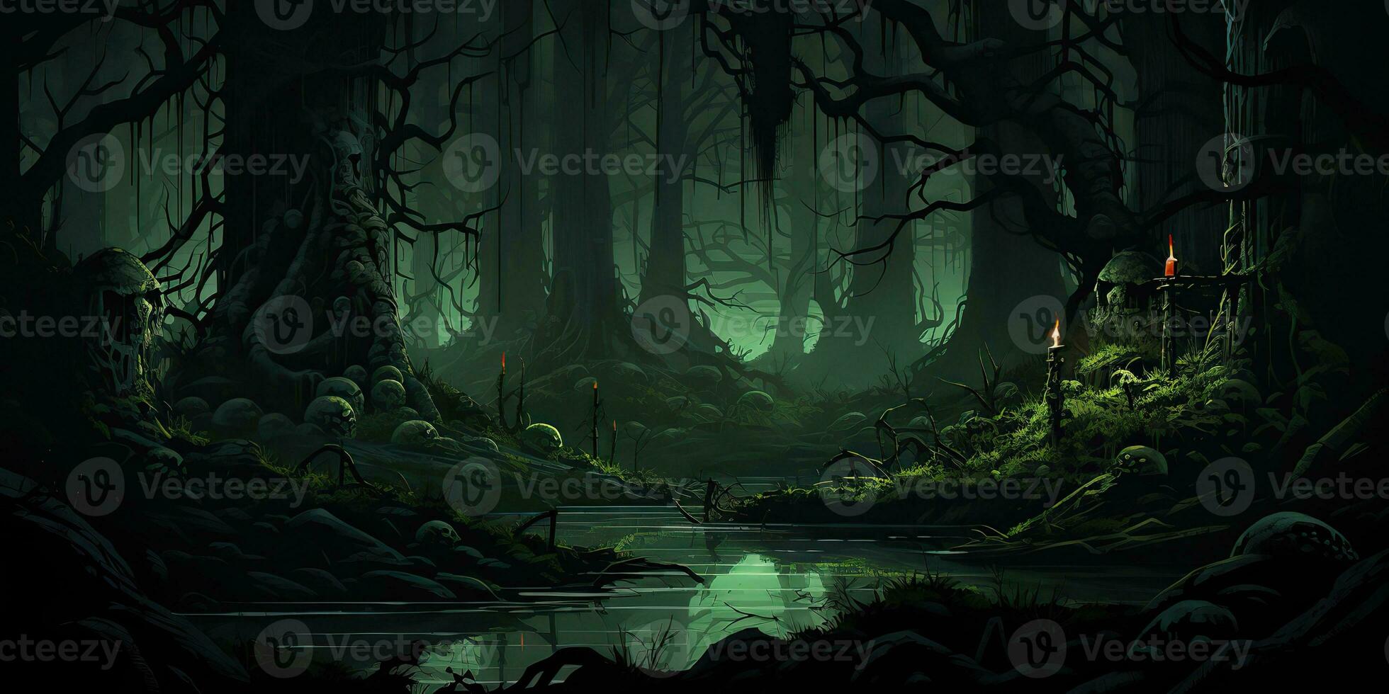AI Generated. AI Generative. Scary evil halloween boo horror poison swamp valley concept. Graphic Art photo