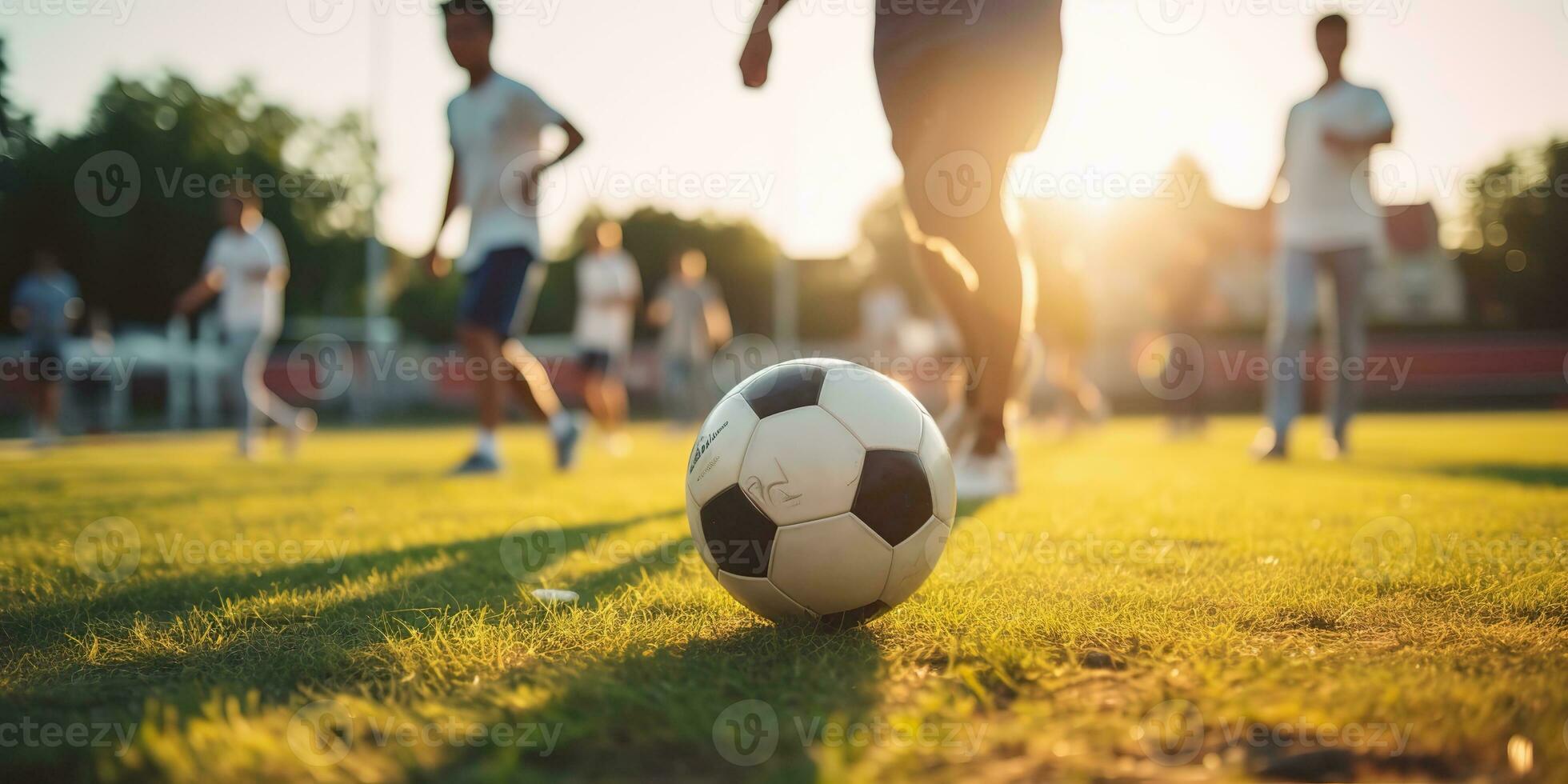 ai generado. ai generativo. fútbol fútbol americano juego en verde campo. activo deporte ajuste formación antecedentes. gráfico Arte foto