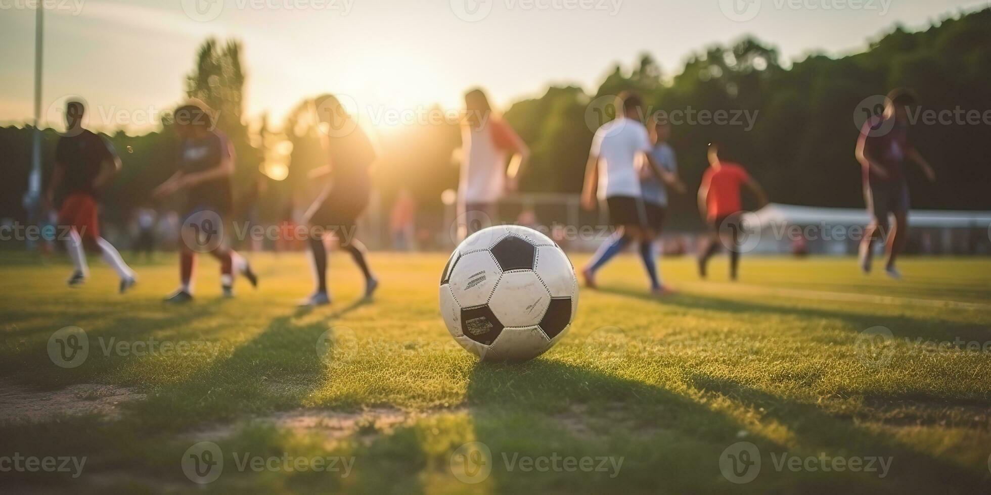 ai generado. ai generativo. fútbol fútbol americano juego en verde campo. activo deporte ajuste formación antecedentes. gráfico Arte foto