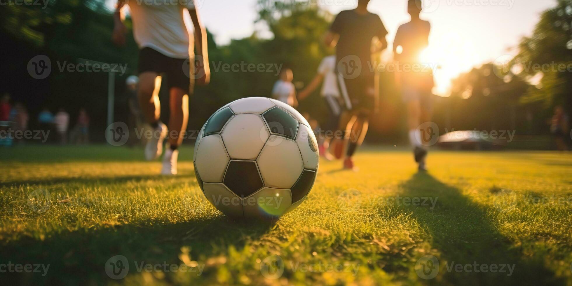 ai generado. ai generativo. fútbol fútbol americano juego en verde campo. activo deporte ajuste formación antecedentes. gráfico Arte foto