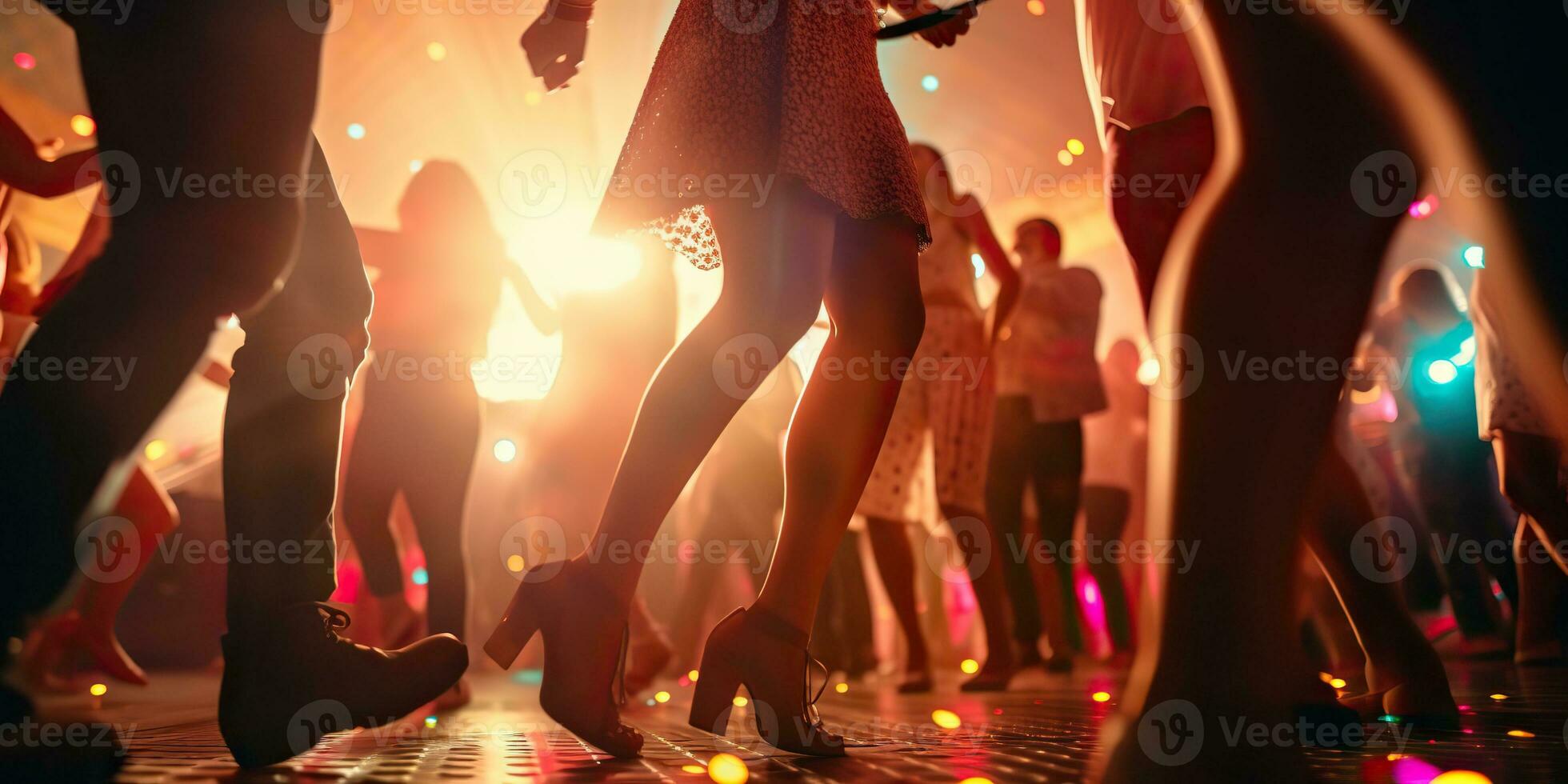 AI Generated. AI Generative. Night club life people are dancing on bar pub stage. Funny motion party time. Graphic Art photo