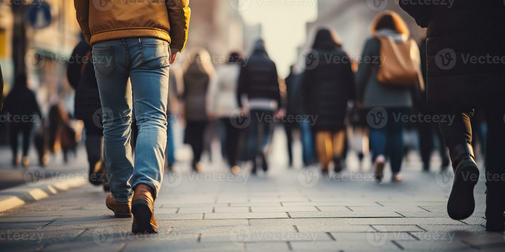 AI Generated. AI Generative. Crowd people walking street legs in shoes. City urban background. Graphic Art photo