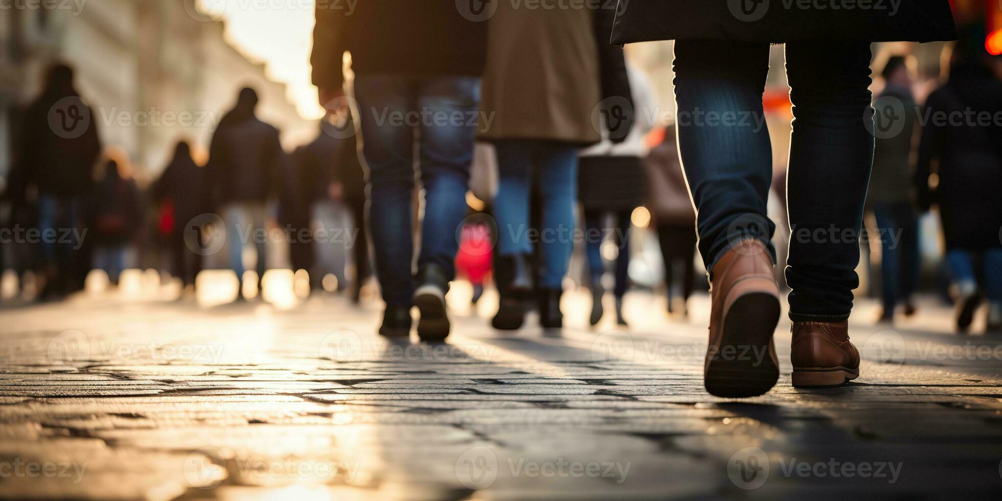 ai generado. ai generativo. multitud personas caminando calle piernas en zapatos. ciudad urbano antecedentes. gráfico Arte foto