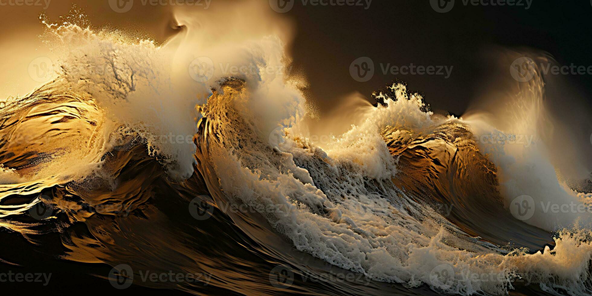 AI Generated. AI Generative. Dark black and yellow splash water sea ocean waves decorative background. Graphic Art photo