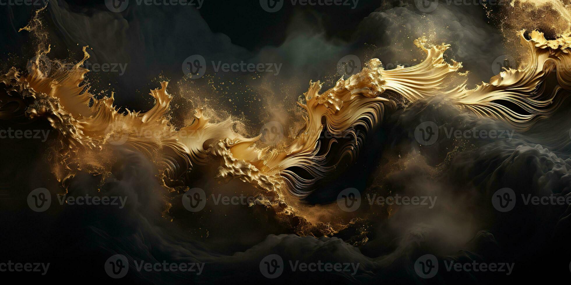 AI Generated. AI Generative. Dark black and yellow splash water sea ocean waves decorative background. Graphic Art photo