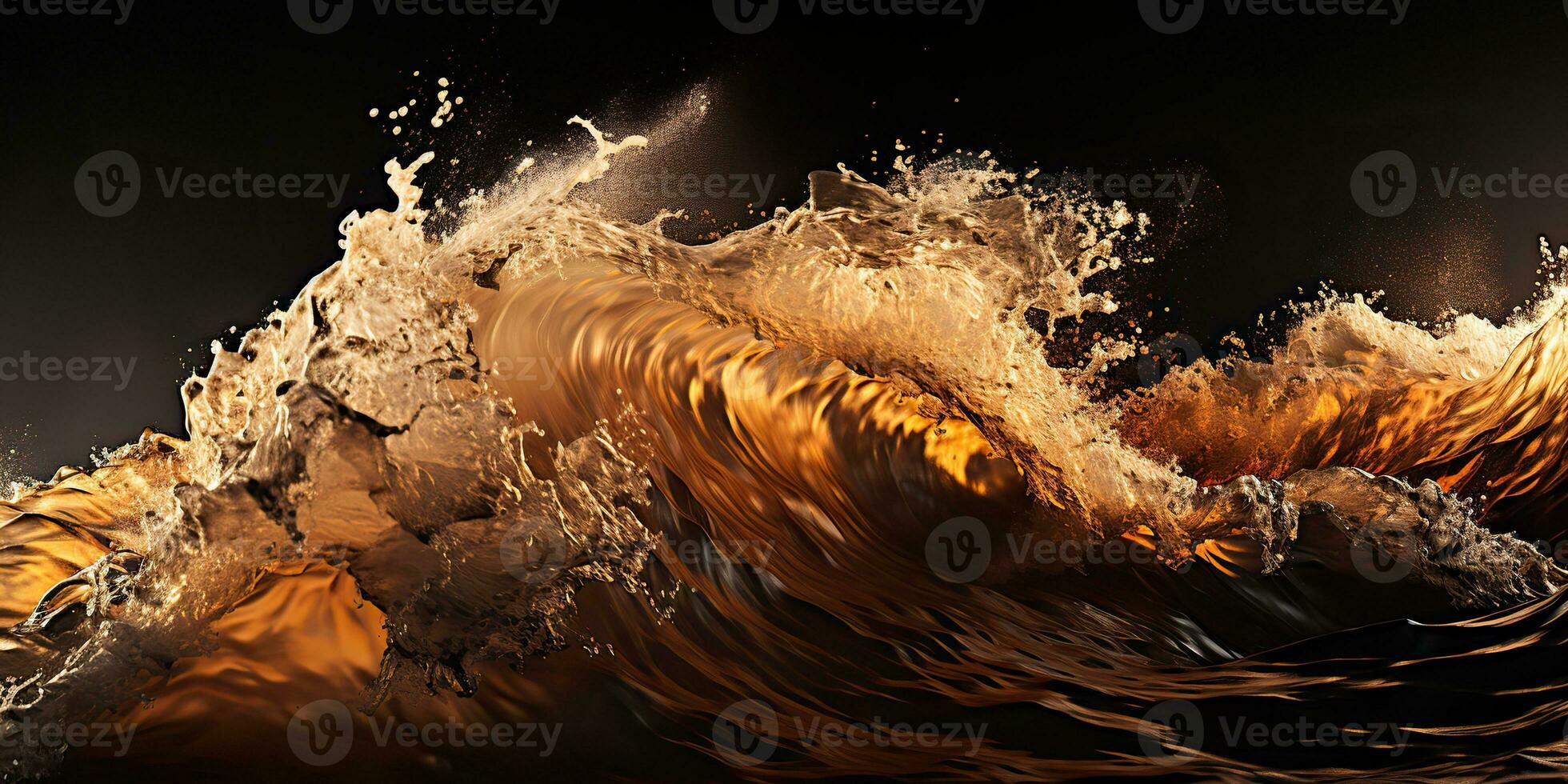 AI Generated. AI Generative. Dark black and yellow splash water sea ocean waves decorative background. Graphic Art photo