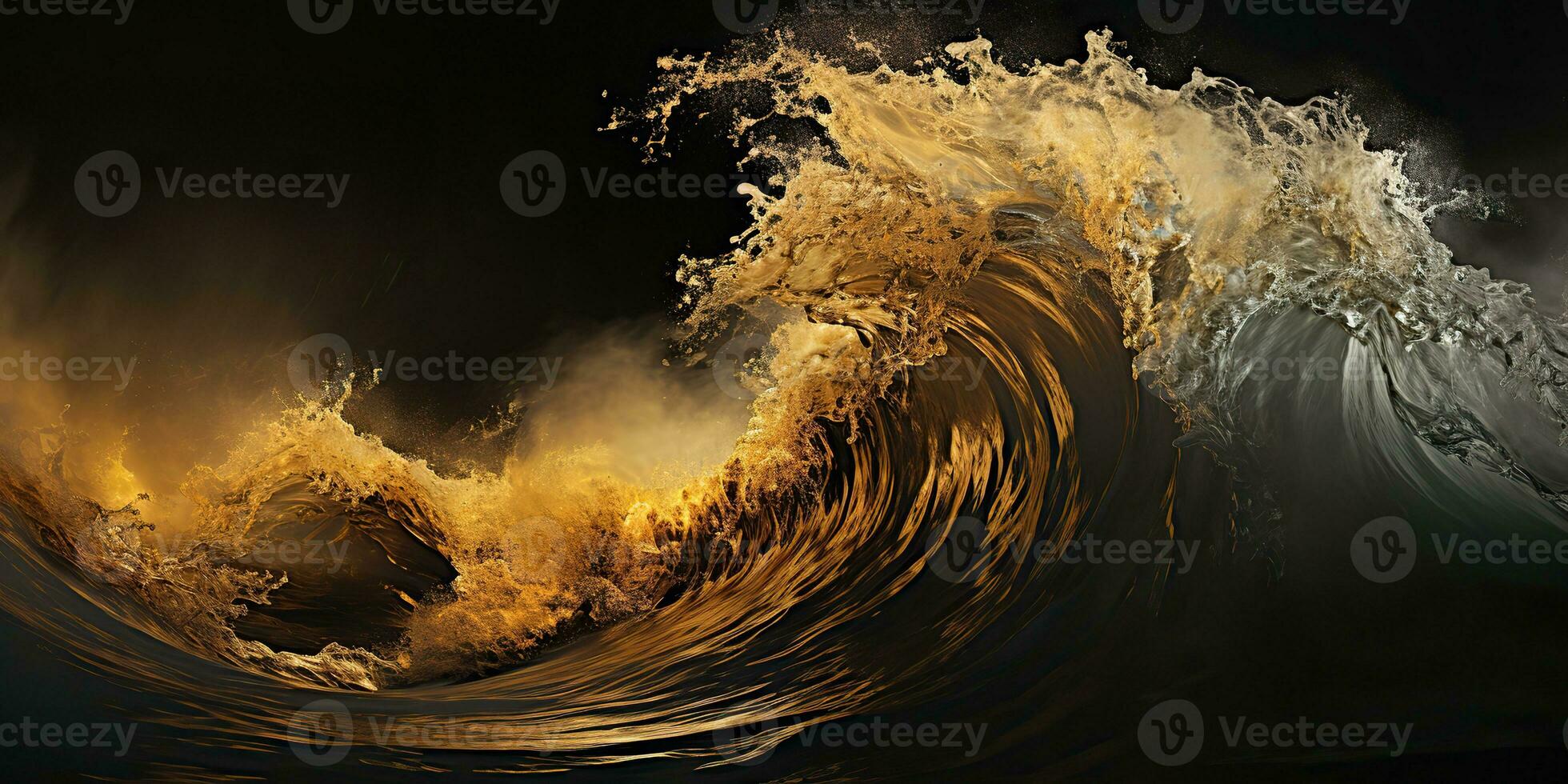 AI Generated. AI Generative. Dark black and yellow splash water sea ocean waves decorative background. Graphic Art photo