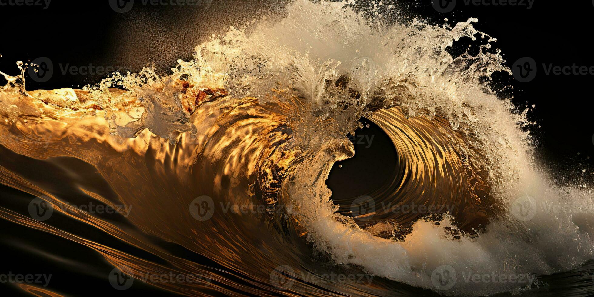 AI Generated. AI Generative. Dark black and yellow splash water sea ocean waves decorative background. Graphic Art photo