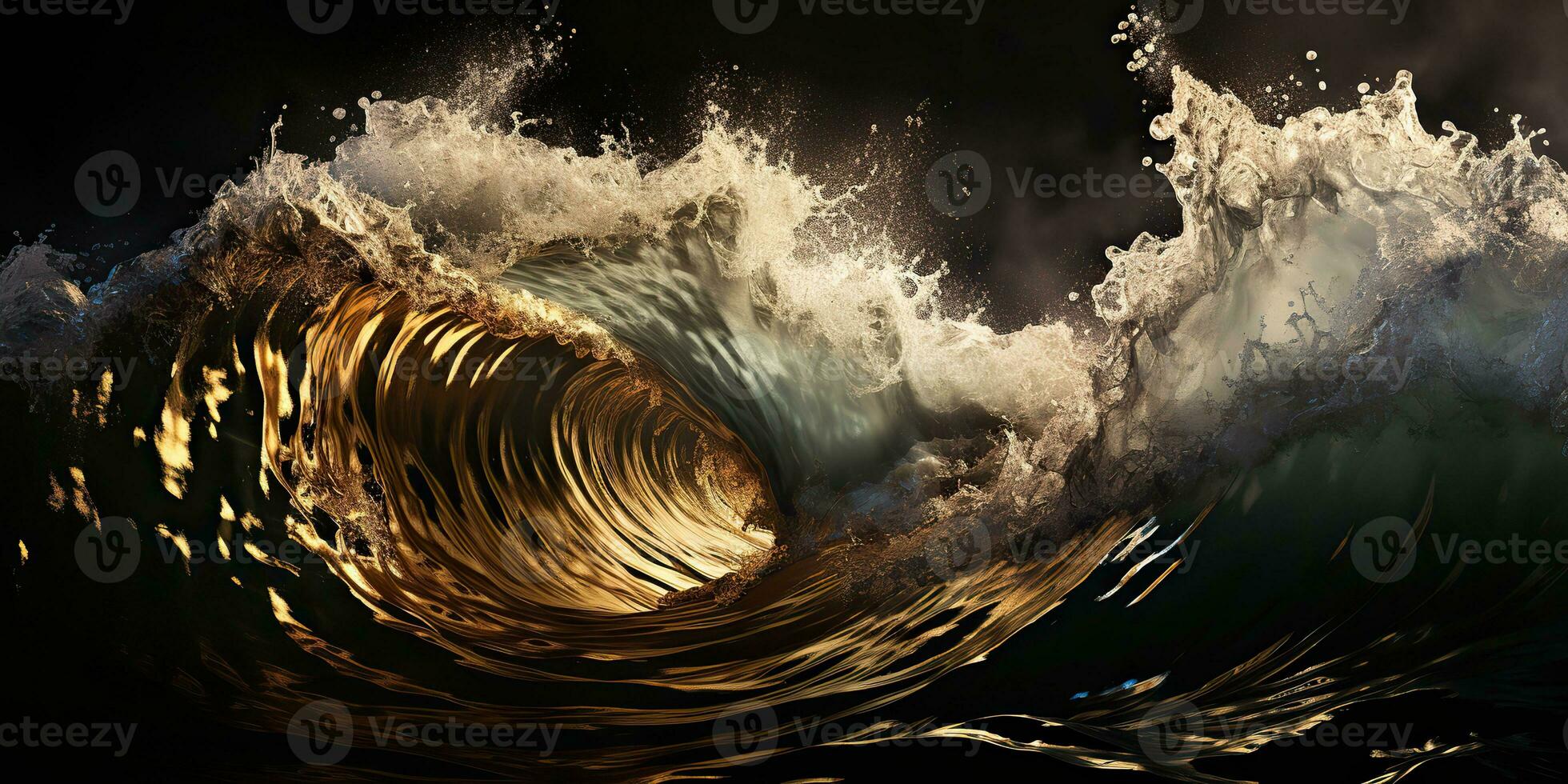 AI Generated. AI Generative. Dark black and yellow splash water sea ocean waves decorative background. Graphic Art photo