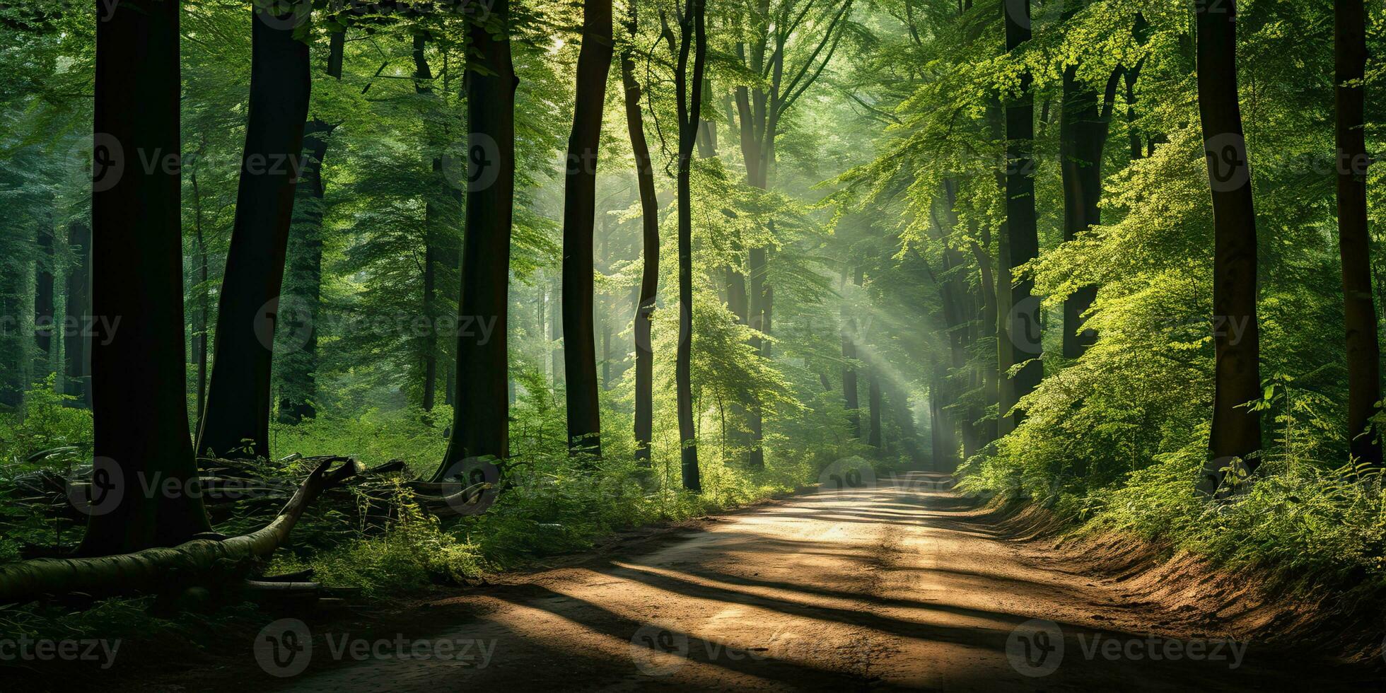 AI Generated. AI Generative. Outdoor nature adventure forest walk path road adventures background. Graphic Art photo