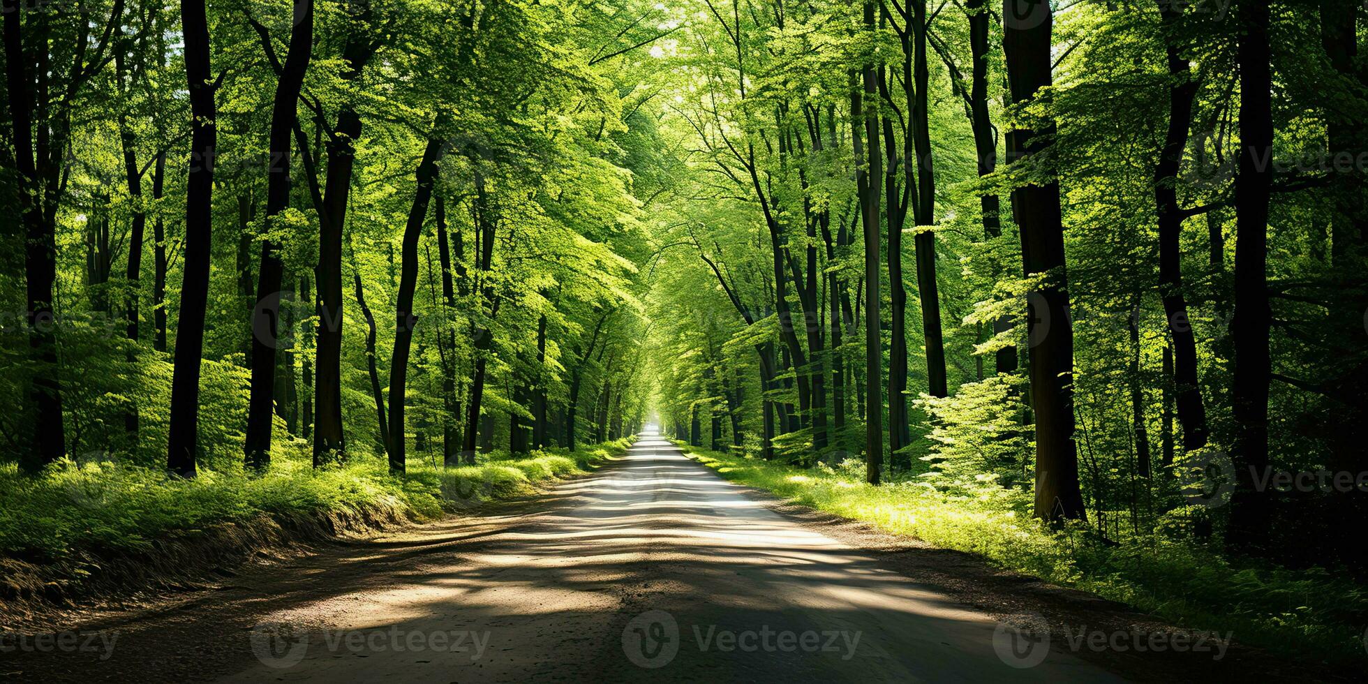 AI Generated. AI Generative. Outdoor nature adventure forest walk path road adventures background. Graphic Art photo