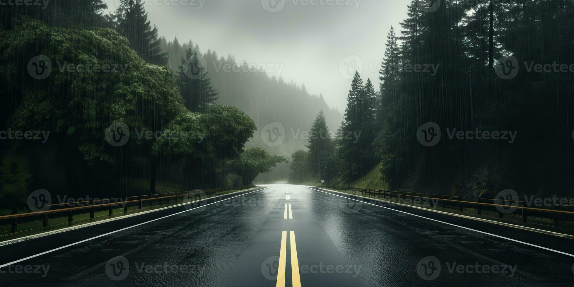 AI Generated. AI Generative. Outdoor nature landsacpe forest tree road highway path landscape background. Graphic Art photo