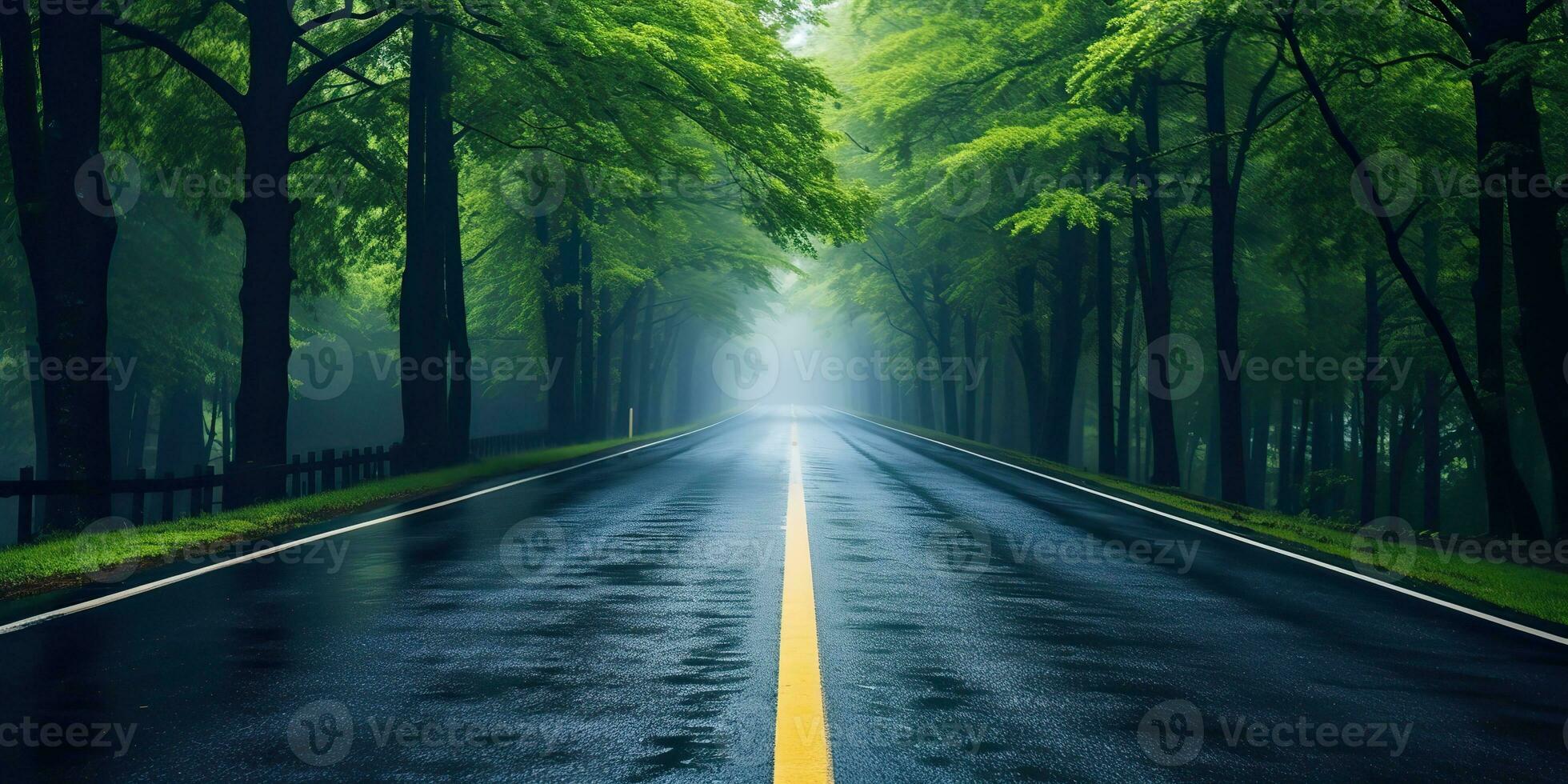 AI Generated. AI Generative. Outdoor nature landsacpe forest tree road