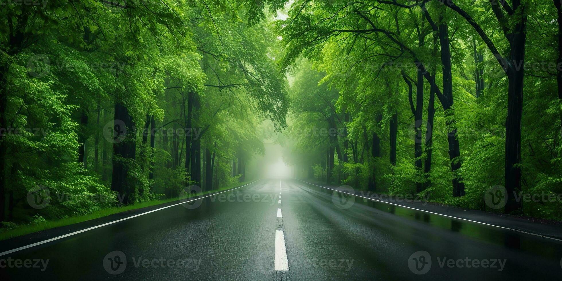 AI Generated. AI Generative. Outdoor nature landsacpe forest tree road highway path landscape background. Graphic Art photo
