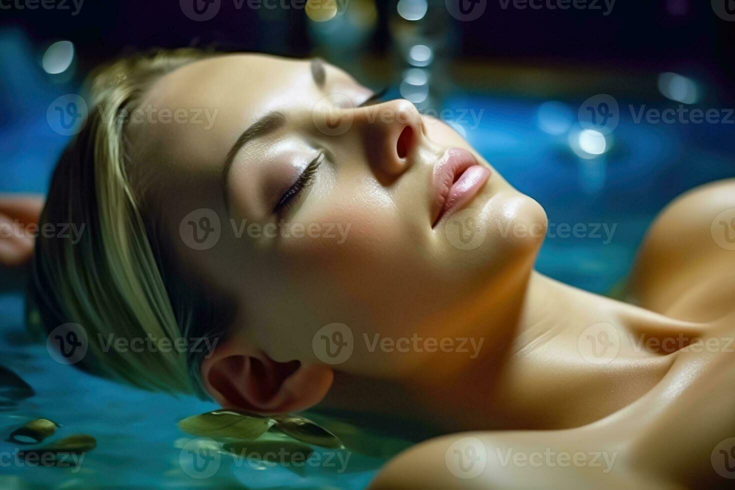 Relaxed Young Woman Enjoying Spa Beauty Treatments - Generative AI photo
