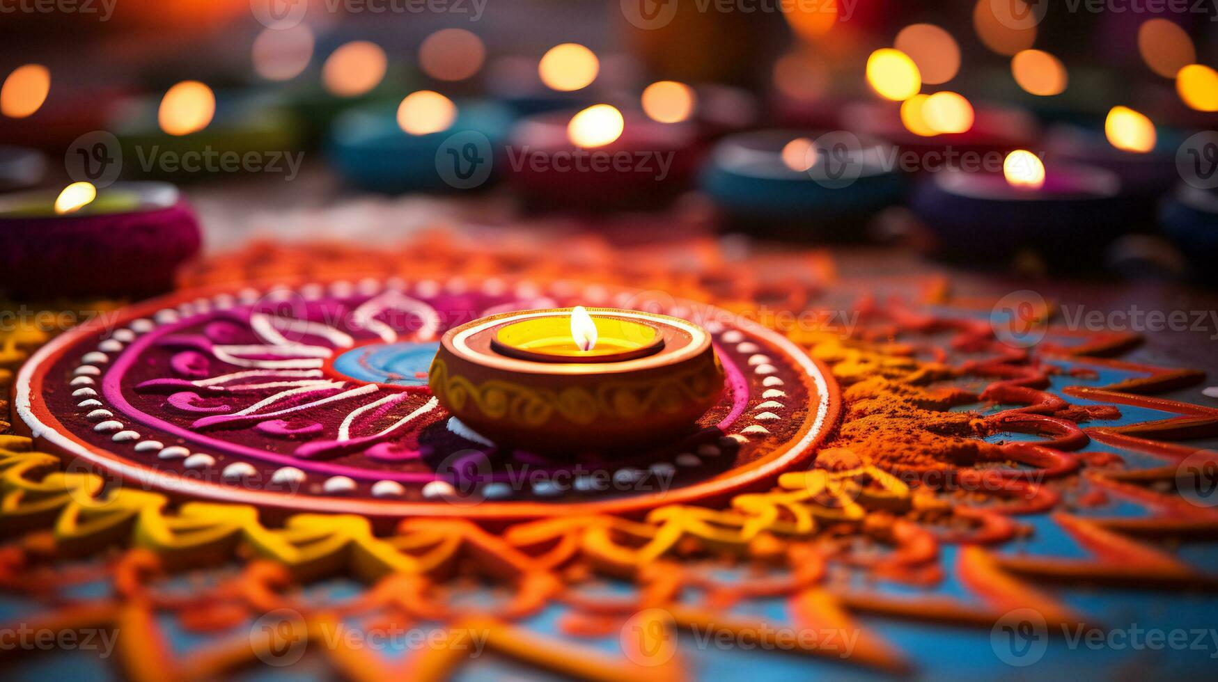 A Close up image of intricate rangoli pattern AI Generative photo